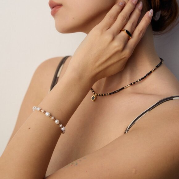 ✨ Artisan Original Design Freshwater Pearl & Amber Glass Beaded Bracelet | S925 - Picture 3 of 9